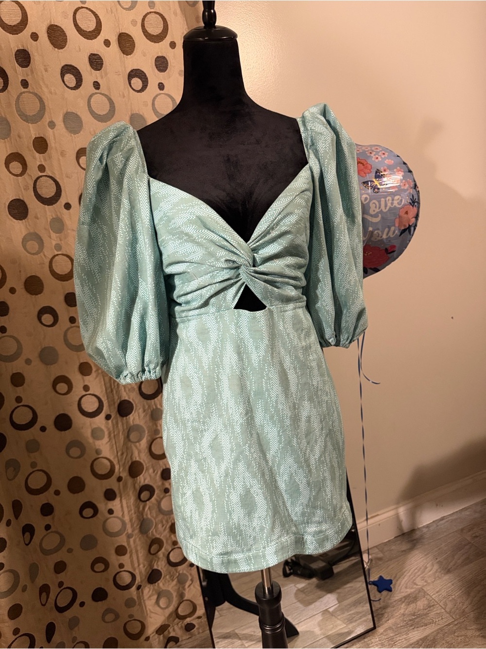 Alexis Mint Twist-Front Puff Sleeve Mini Dress